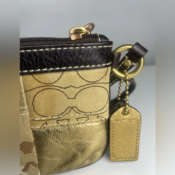 Coach Signature Gold Patchwork Y2K Wristlet - Picture 6 of 12